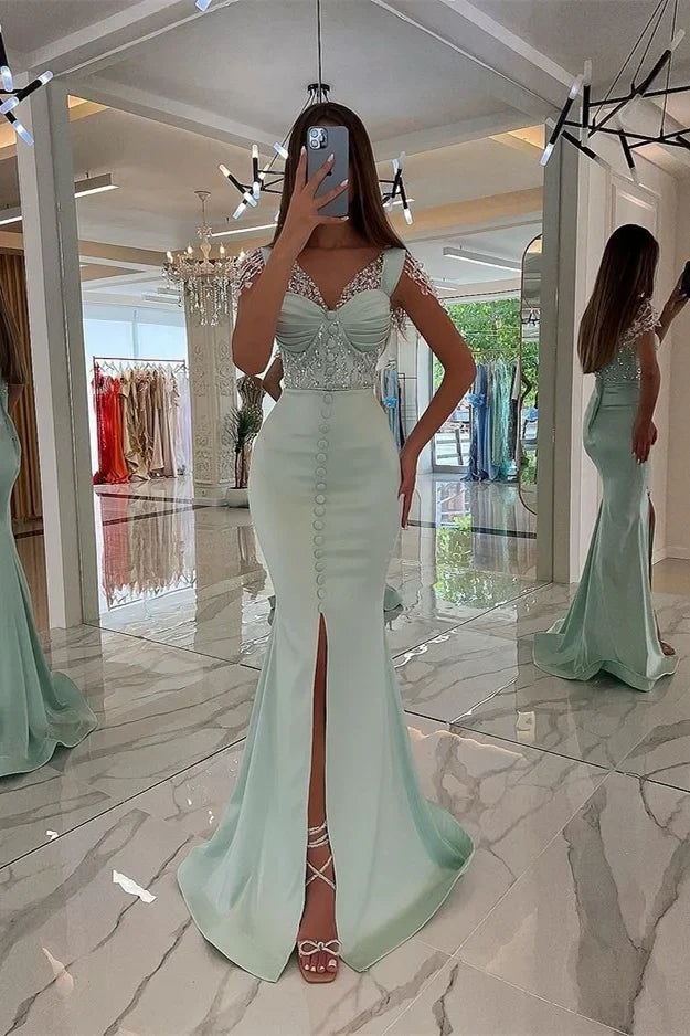Mint Mermaid Cap Sleeve Beaded Party Dress