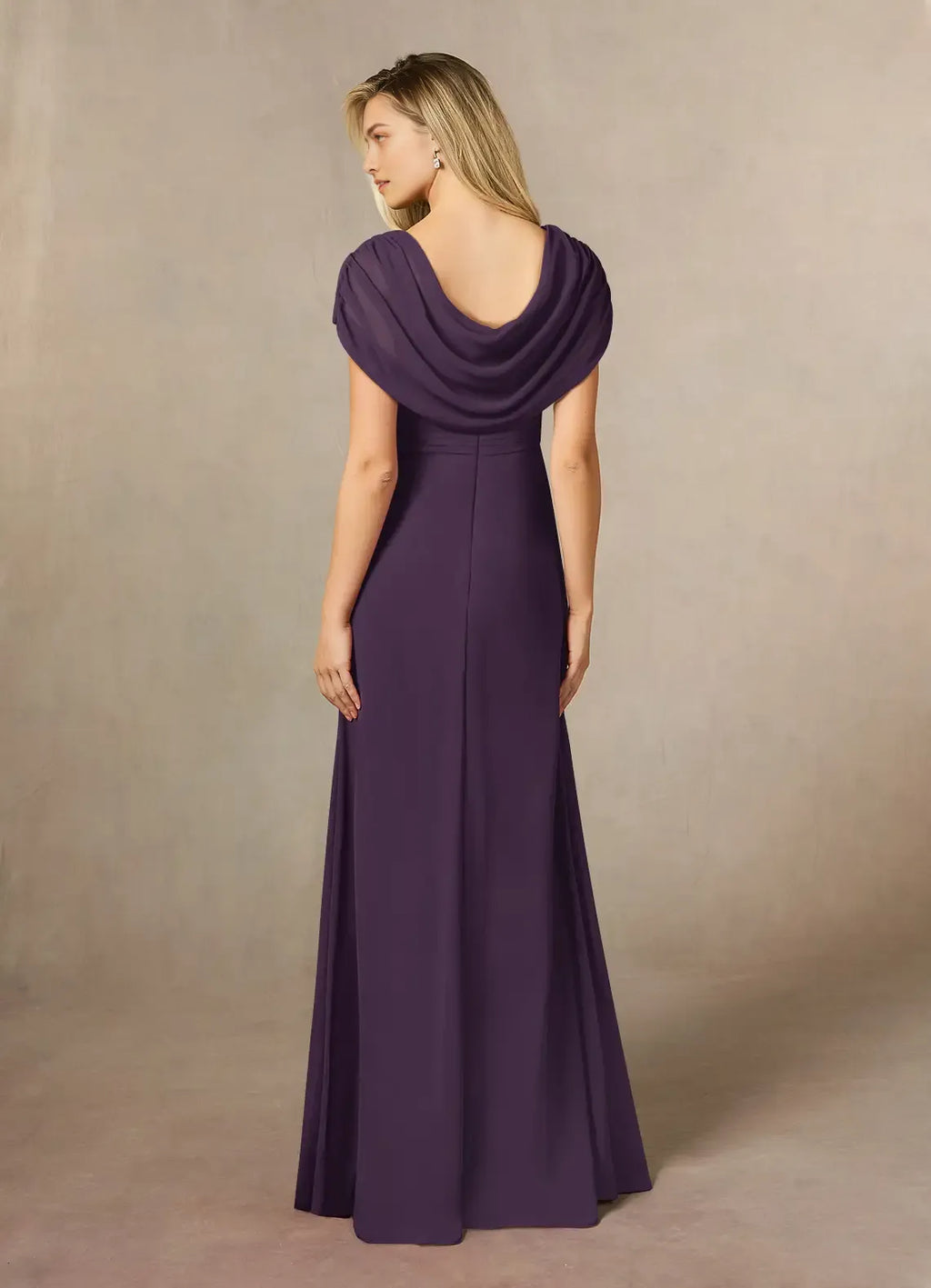 Plum A-Line Side Slit Mother of the Bride Dresses Ruched Ruffle Slit Detail