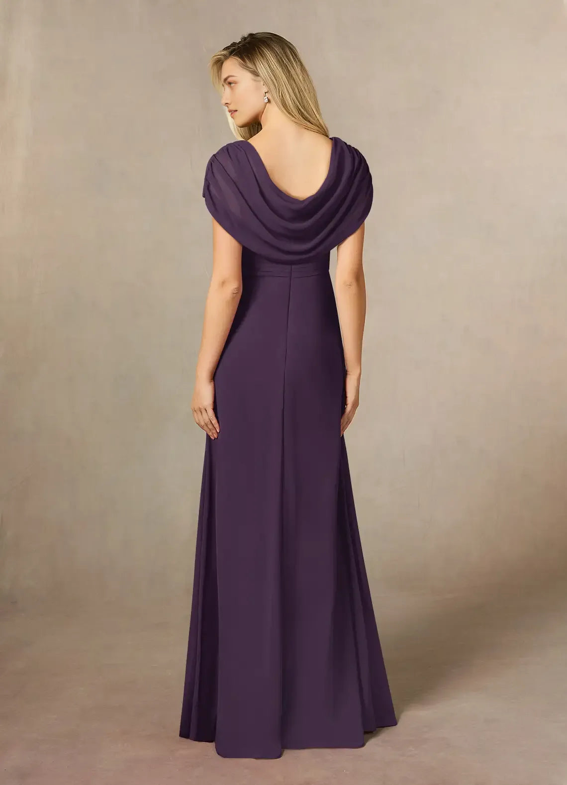Plum A-Line Side Slit Mother of the Bride Dresses Ruched Ruffle Slit Detail