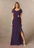 Plum A-Line Side Slit Mother of the Bride Dresses Ruched Ruffle Slit Detail
