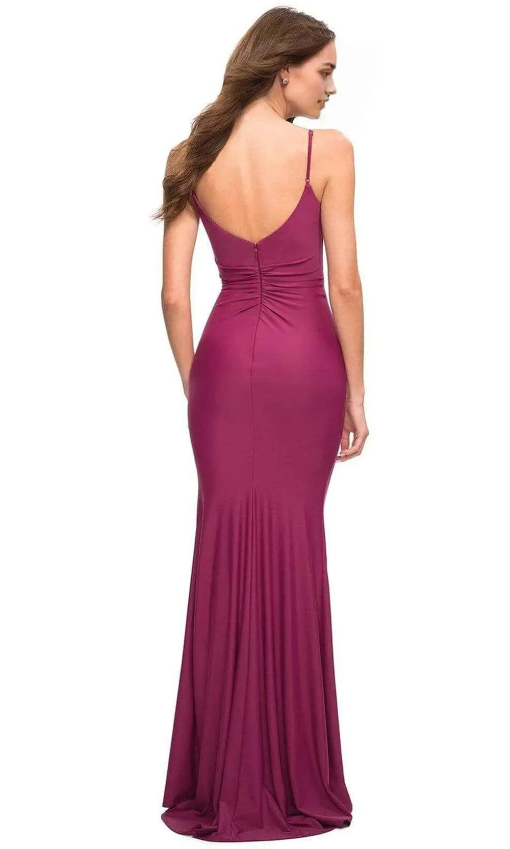 Plum Colored Mermaid Prom Dress with Spaghetti Straps and Draped Bodice