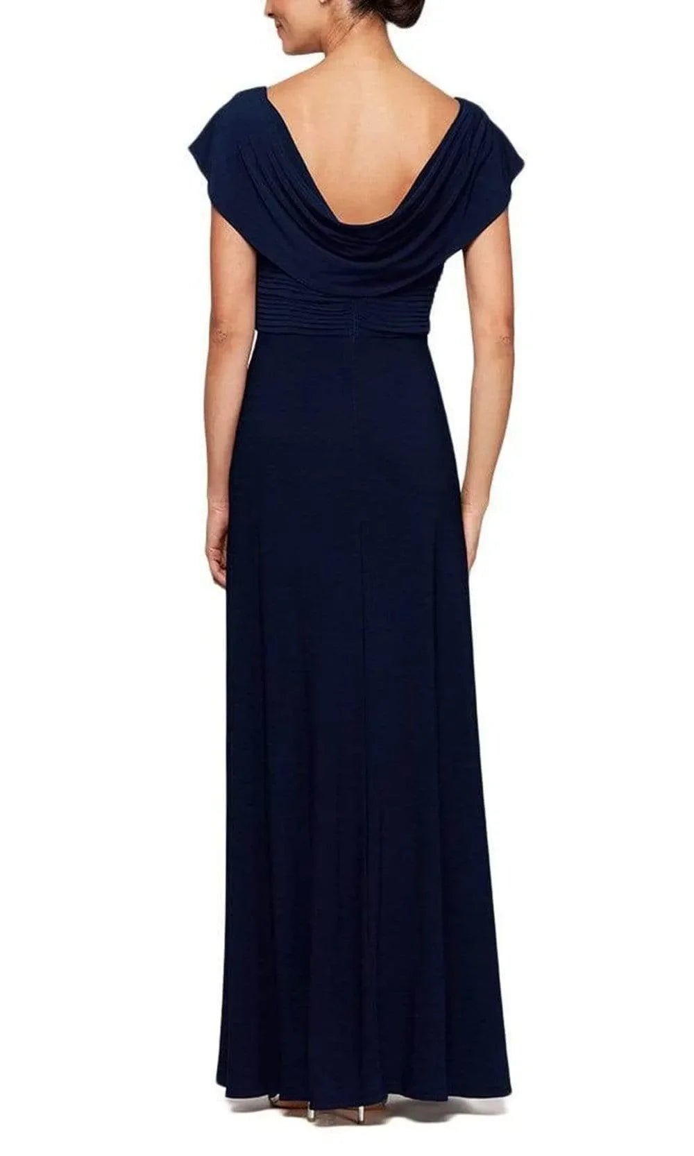 Plum Cowl Neck Evening Dress with Ruched Bodice Belt and Side Slit for Formal Occasions