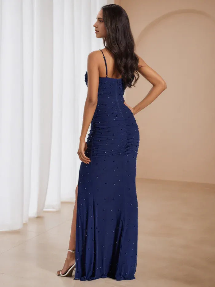 Plum Glitter Gown Off - Shoulder Ruched Design Figure - Hugging Fit for Memorable Evenings
