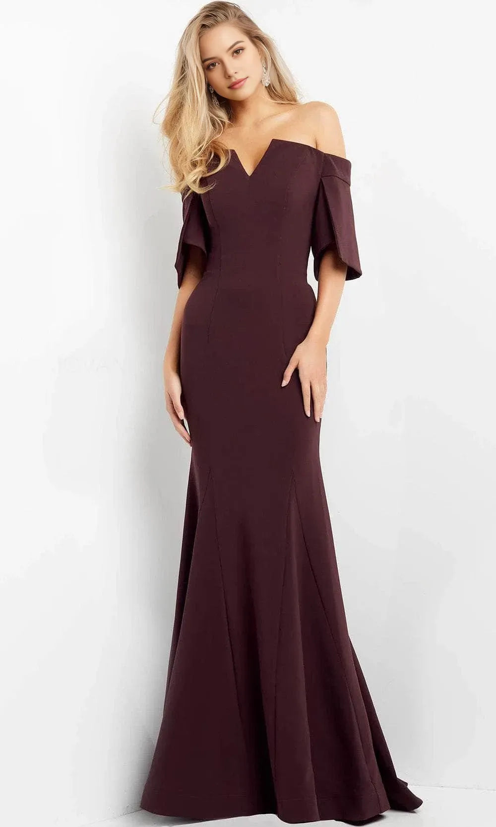 Plum Off - Shoulder Mermaid Evening Dress with Flutter Sleeves for Formal Occasions
