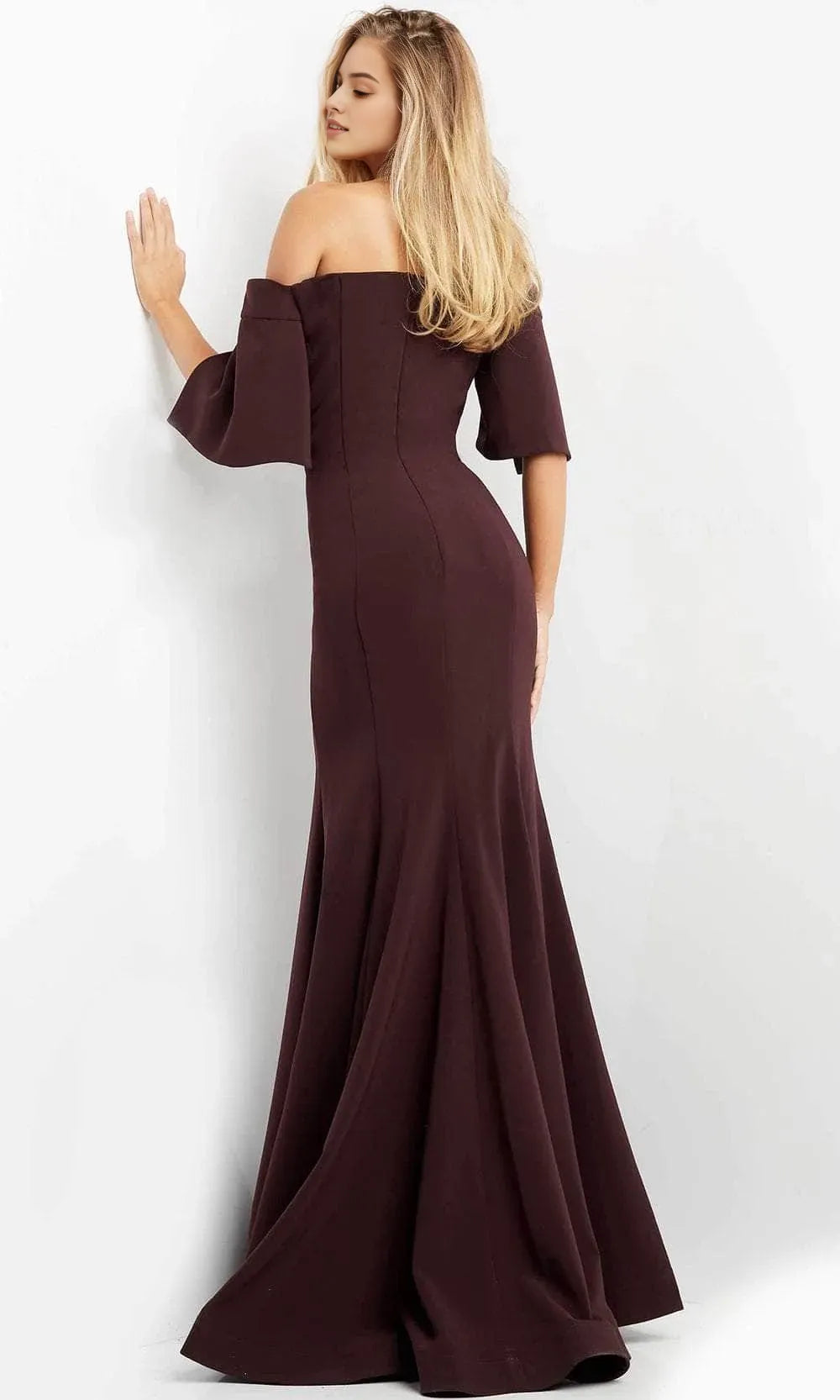 Plum Off - Shoulder Mermaid Evening Dress with Flutter Sleeves for Formal Occasions