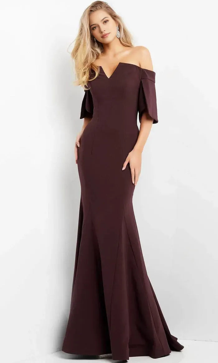 Plum Off - Shoulder Mermaid Evening Dress with Flutter Sleeves for Formal Occasions