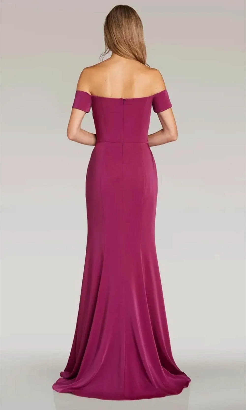 Plum Off Shoulder Mermaid Evening Dress with Cross Draped Bodice and High Side Slit