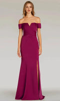 Plum Off Shoulder Mermaid Evening Dress with Cross Draped Bodice and High Side Slit