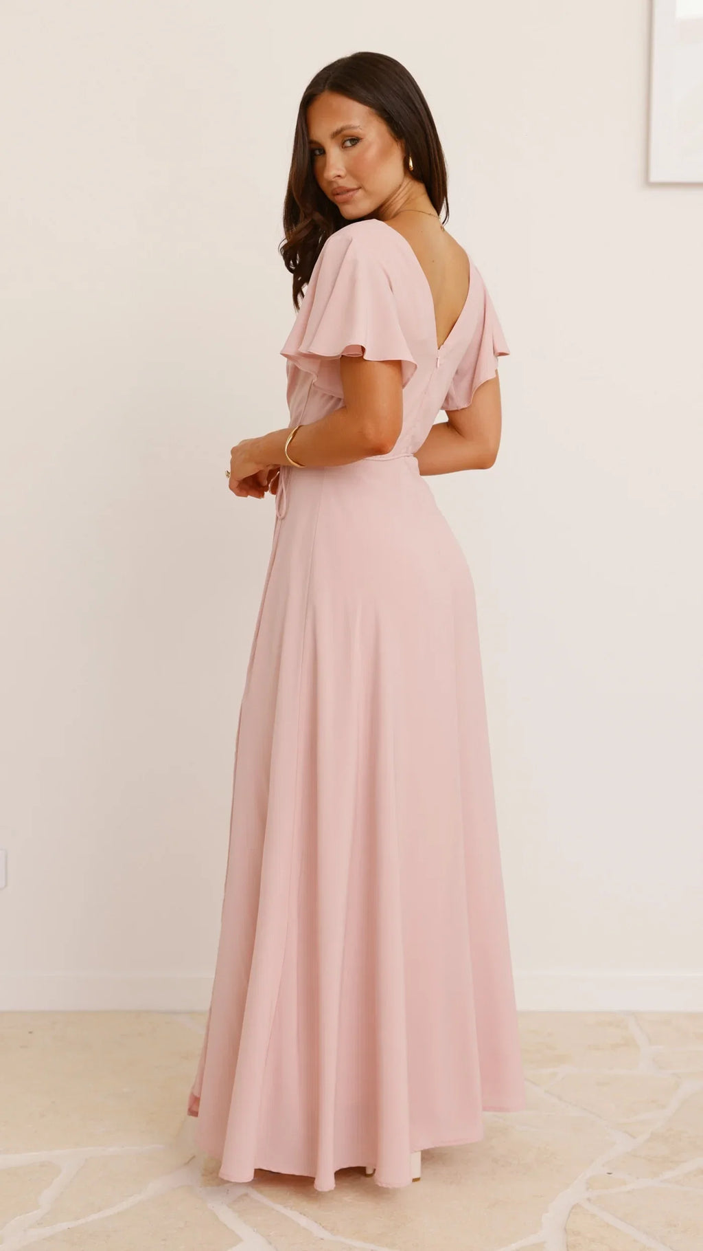 Dusty Pink Long v neck formal Dusty Elegant