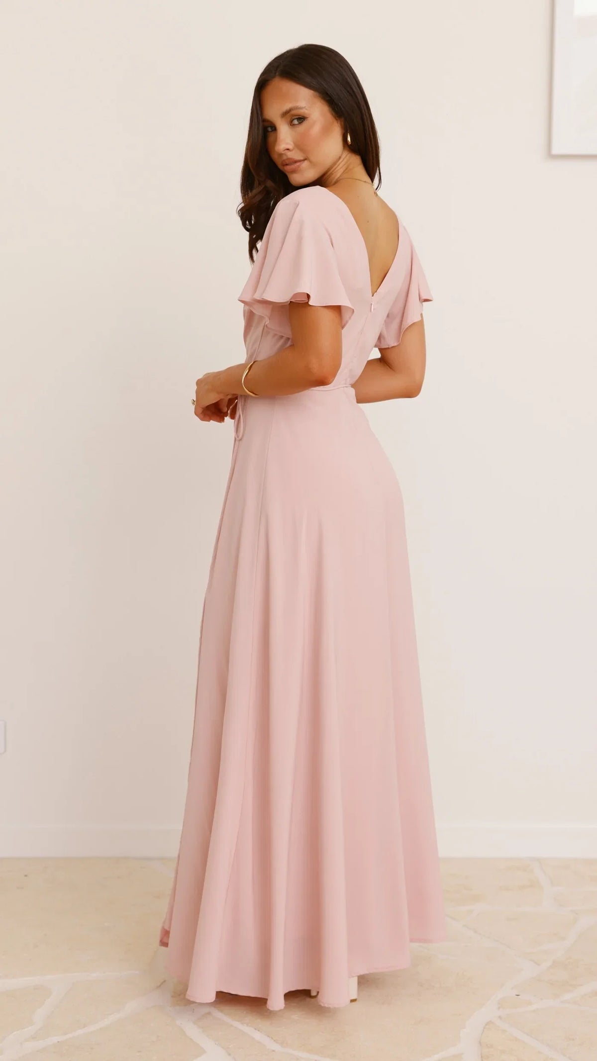 Dusty Pink Long v neck formal Dusty Elegant