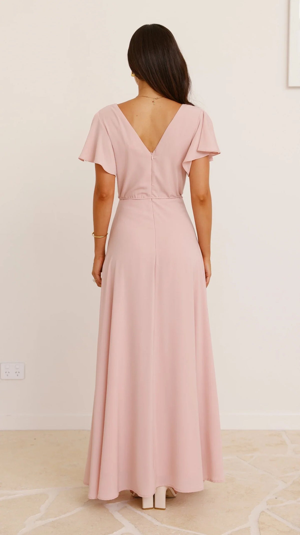 Dusty Pink Long v neck formal Dusty Elegant