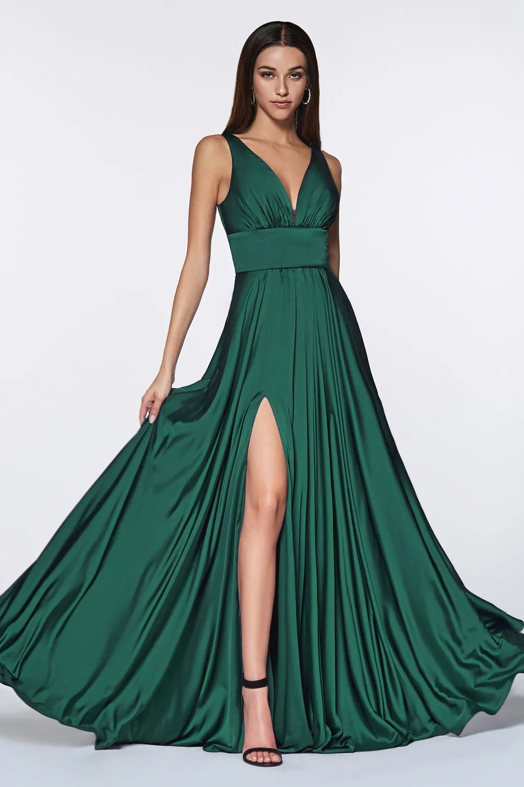 Prom Dress with Plunging V Neck Ruched Bodice and High Side Slit for Glamorous Occasions