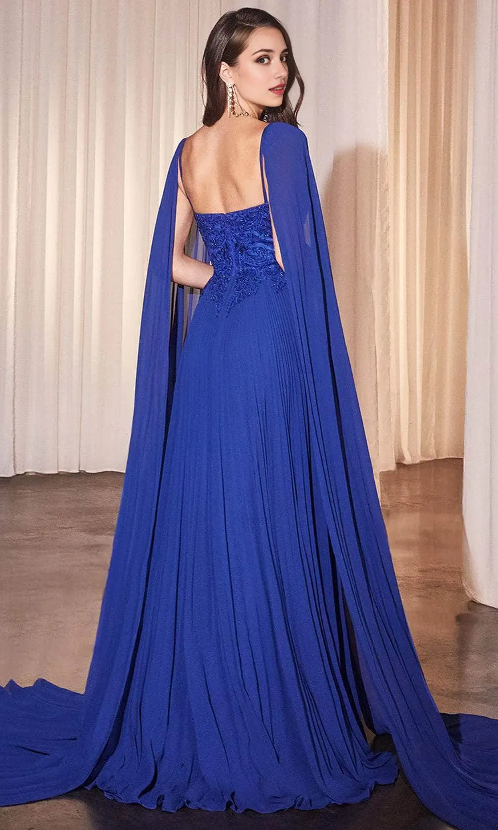 Purple Pleated Prom Gown with Bodice and Cape Sleeves Perfect for Formal Balls Galas