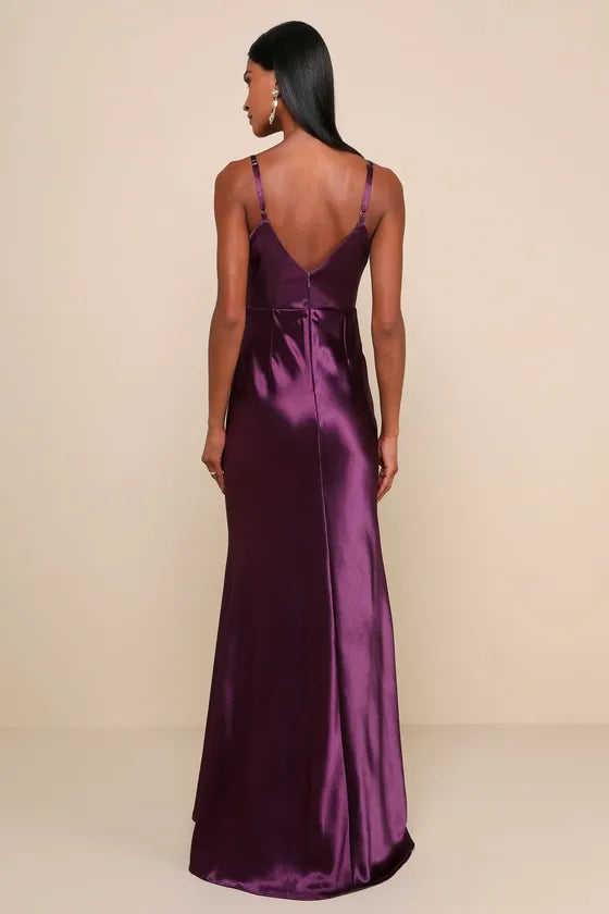 Purple Prom Dresses with Spaghetti Straps A Must Have for Prom Nights and Ballroom Events Highlighting Mermaid Shape and Sheen
