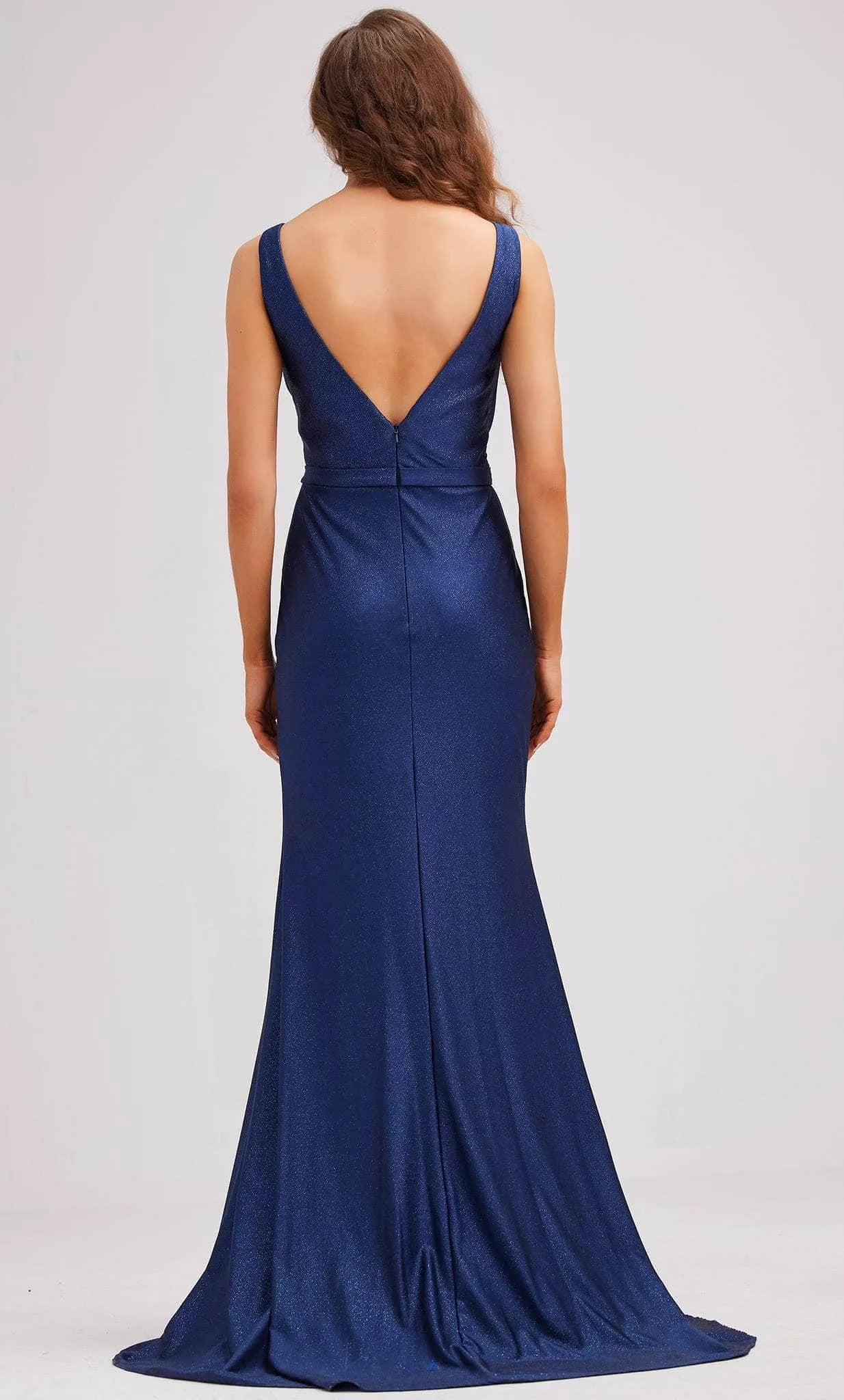 Purple Shimmering Evening Dresses with V Neckline Ruched Bodice Waist Cinching Wrap Detail and High Side Slit Perfect for Formal Galas Prom Nights and Sophisticated
