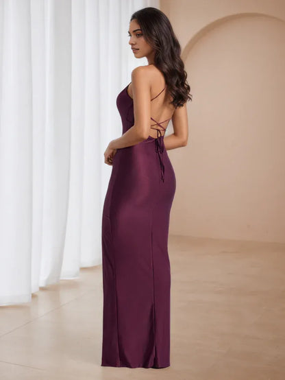 Elegant Red Slit A-Line Classic-Neck Sleeveless Classic-Back Floor-Length Prom Dress