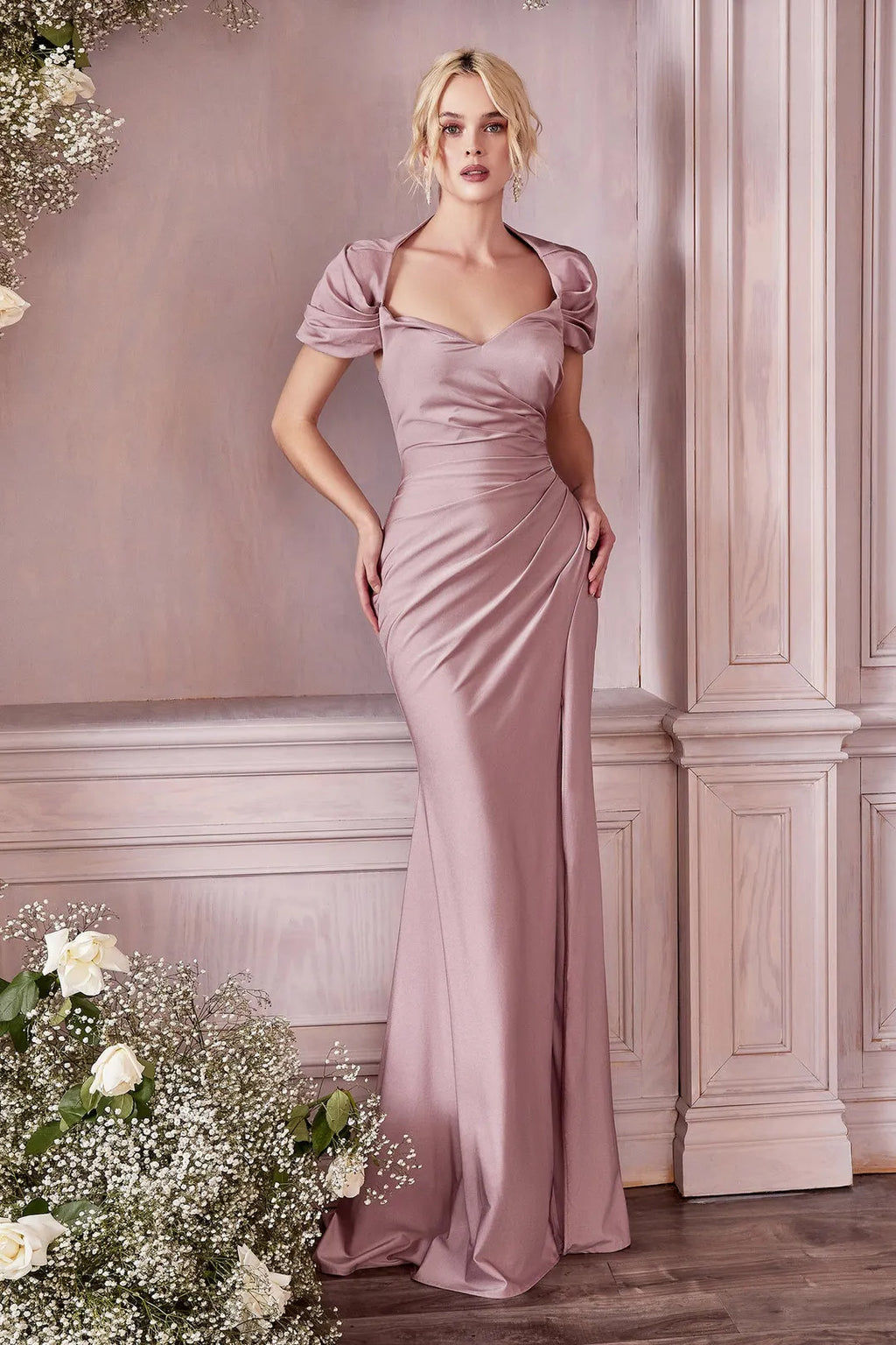 Red Mermaid Prom Dress with Off Shoulder Sleeves Ruched Detailing and High Slit Crafted from Luxurious Fabric