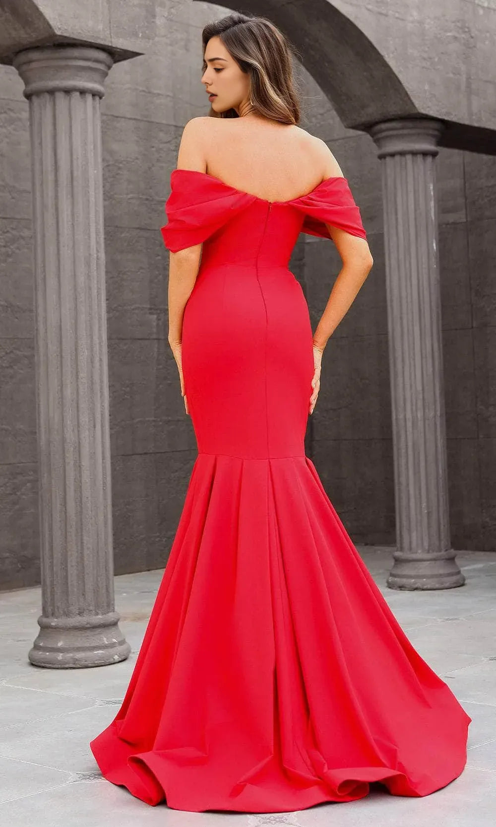 Black Red Off - Shoulder Mermaid Evening Dress with Flared Hem Perfect for Formal Tie Events