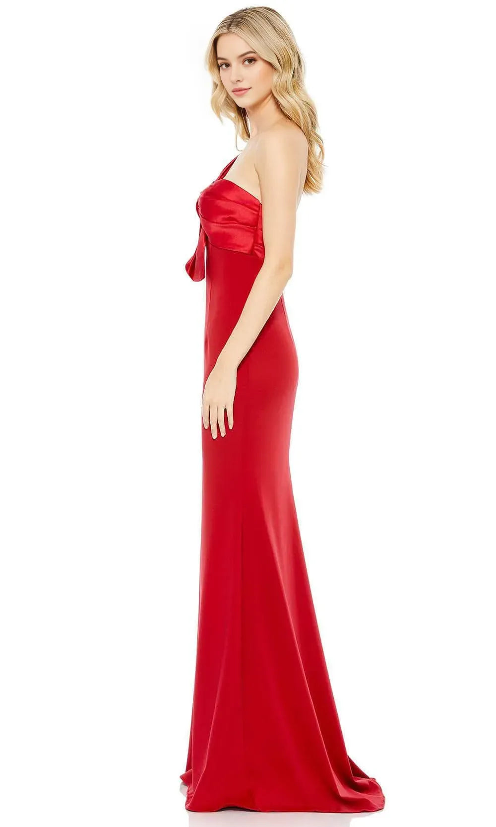 Red One Shoulder Prom Gown with Bow Detail Crafted from Luxurious and for a Flattering Fit at Formal Occasions