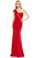Red One Shoulder Prom Gown with Bow Detail Crafted from Luxurious and for a Flattering Fit at Formal Occasions