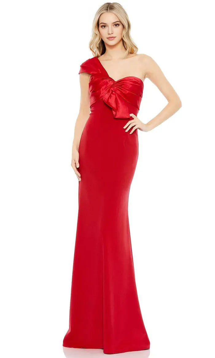 Red One Shoulder Prom Gown with Bow Detail Crafted from Luxurious and for a Flattering Fit at Formal Occasions