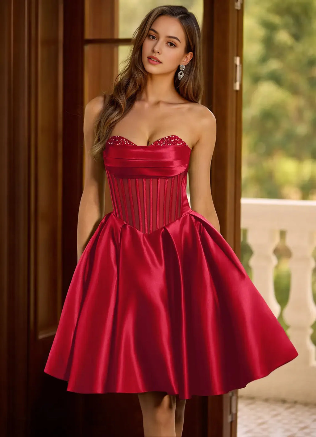 Red Homecoming Dress Strapless Embellishments Corset Bodice for Timeless Sophistication