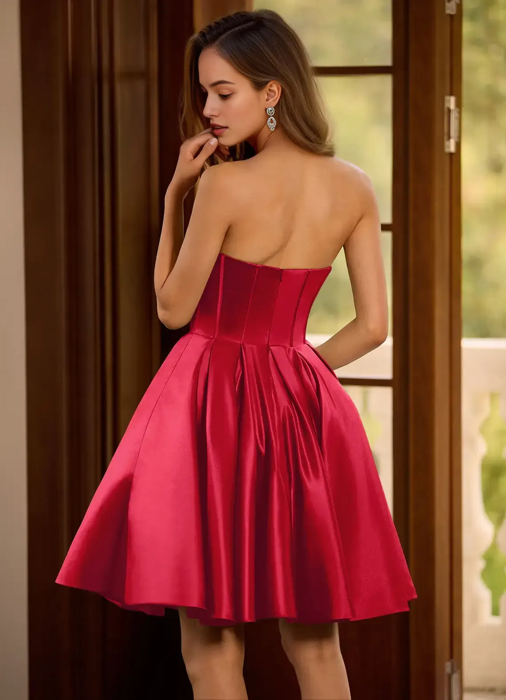 Red Homecoming Dress Strapless Embellishments Corset Bodice for Timeless Sophistication