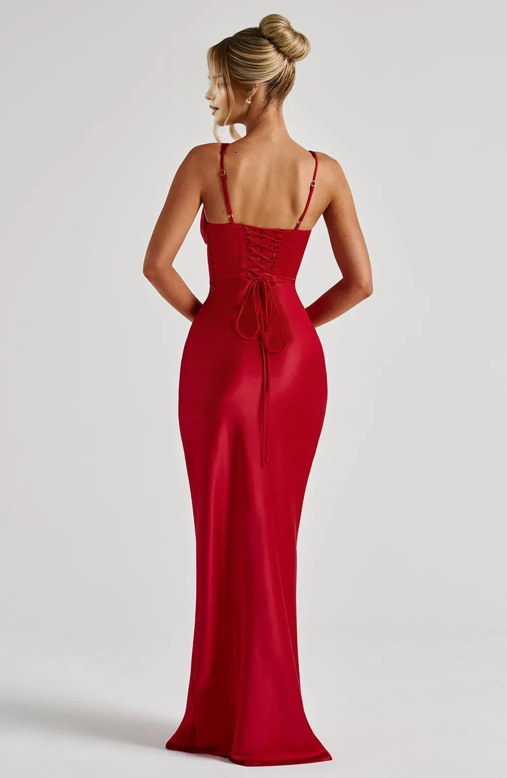 Red Sheath Deep V - Neck Spaghetti Straps Sleeveless Up Floor -Length Prom Dresses bride