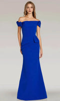 Black Royal Off Shoulder Evening Gown with Asymmetric Ruffle Detailing Floral Accent and Mermaid Silhouette for Formal Galas Black Tie Events