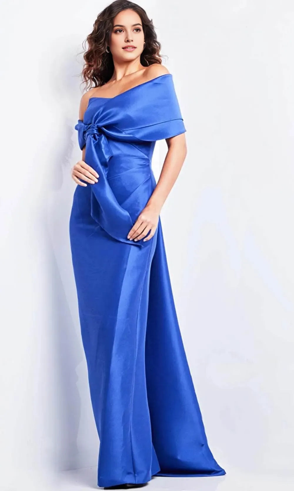 Blue Royal Off Shoulder Evening Dresses with Bow Detail Perfect for Formal Galas and Special Occasions