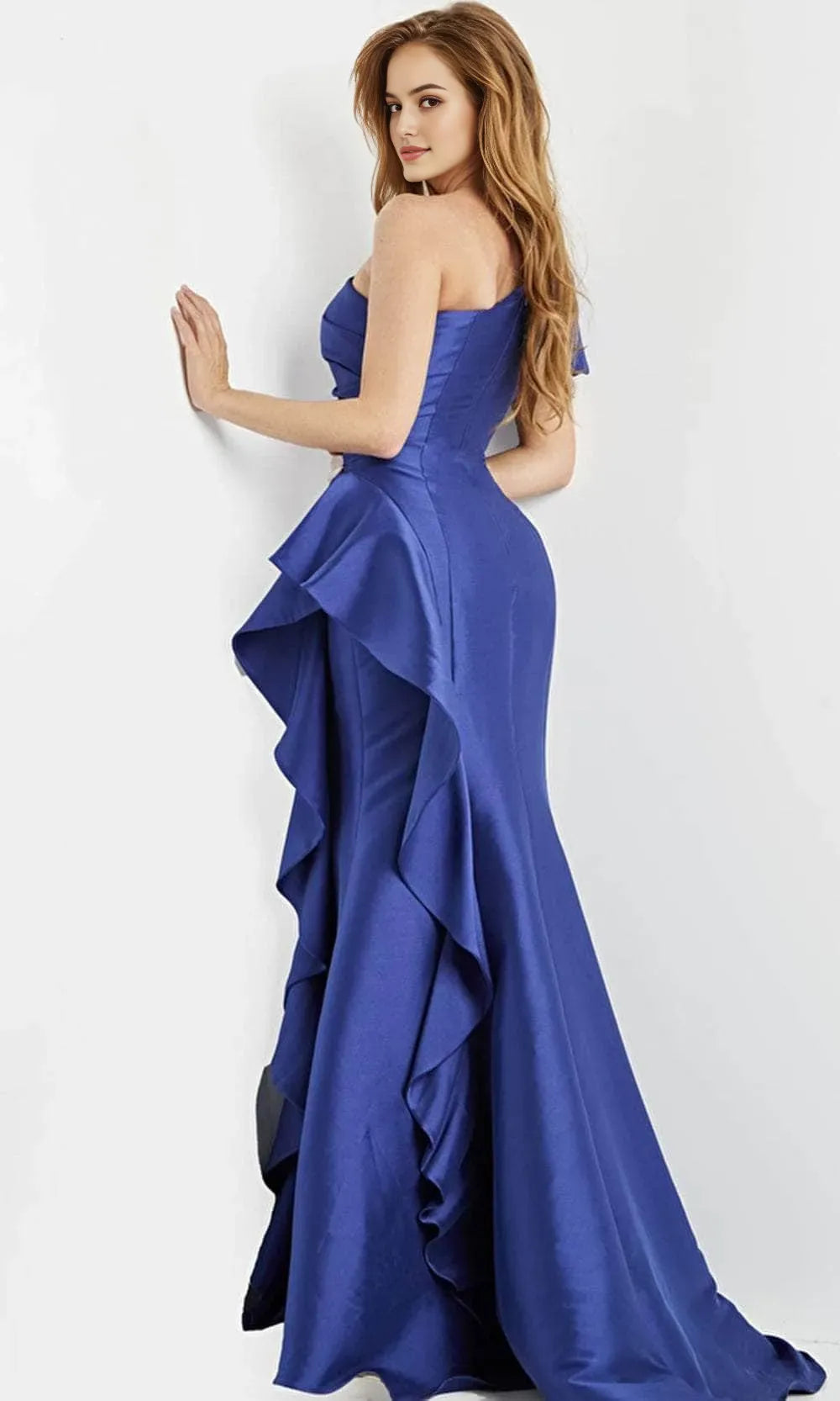 Blue Royal One Shoulder Prom Dresses with Ruffled Detailing and Mermaid Silhouette for Formal Occasions