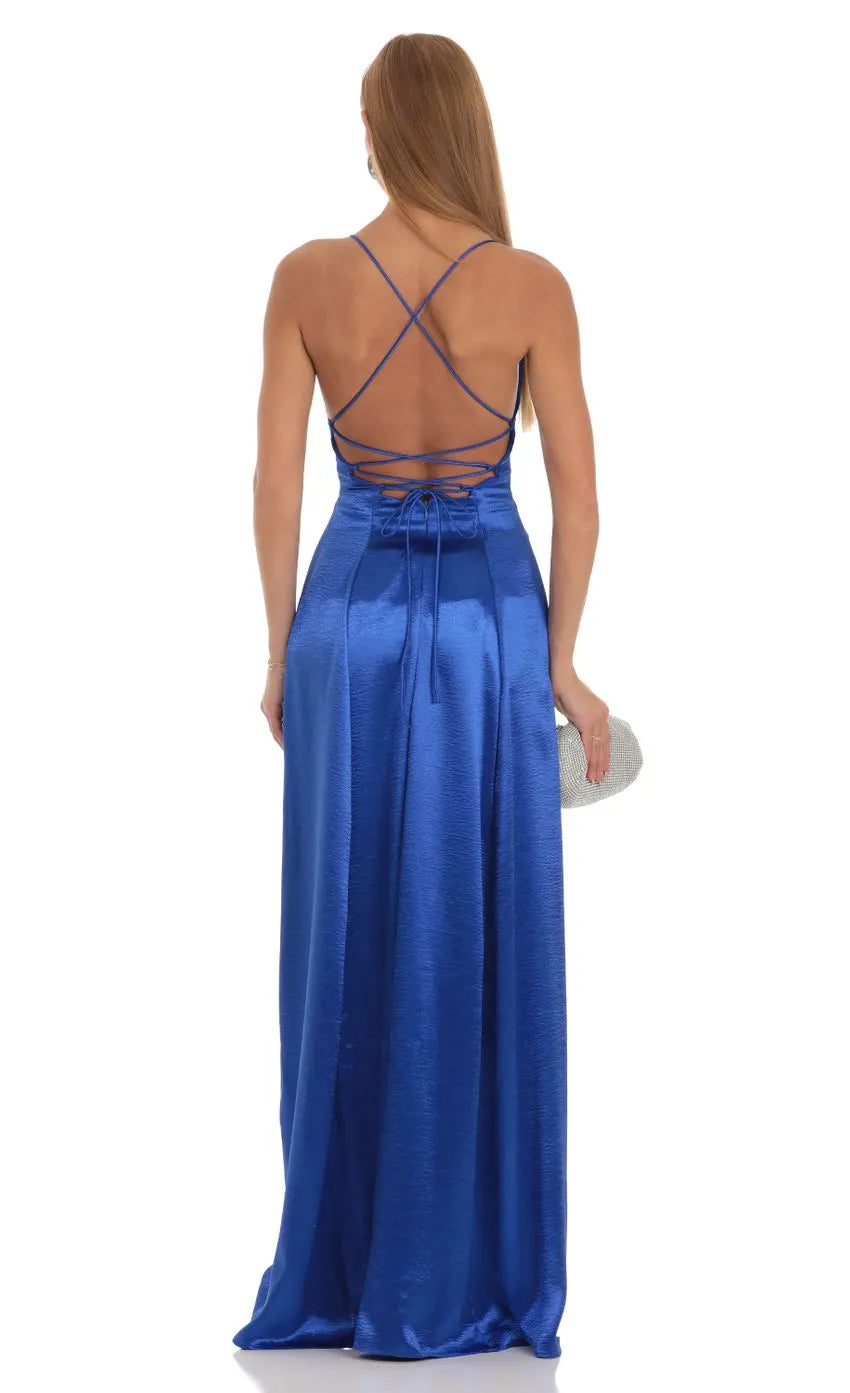 Blue Royal Prom Dresses Straps Structured Bodice and Dramatic Side Slit Perfect for Prom Celebrations