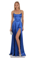 Blue Royal Prom Dresses Straps Structured Bodice and Dramatic Side Slit Perfect for Prom Celebrations