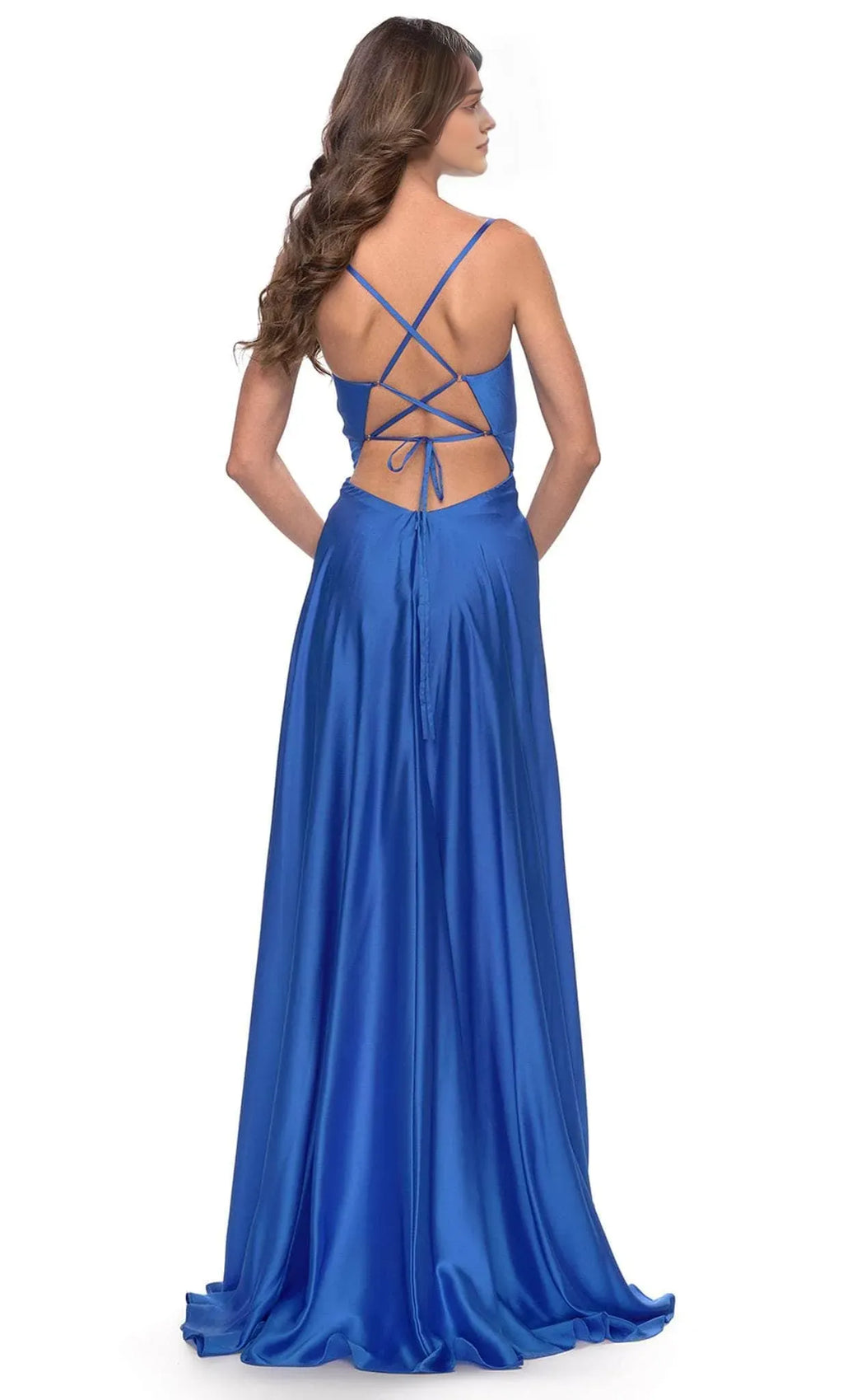 Blue Royal Prom Dresses with Cut Out Detail Twist Front and High Slit for Formal Occasions
