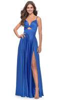 Blue Royal Prom Dresses with Cut Out Detail Twist Front and High Slit for Formal Occasions