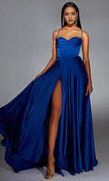 Blue Royal Prom Dress with Spaghetti Straps Corset Bodice and High Side Slit for Formal Galas
