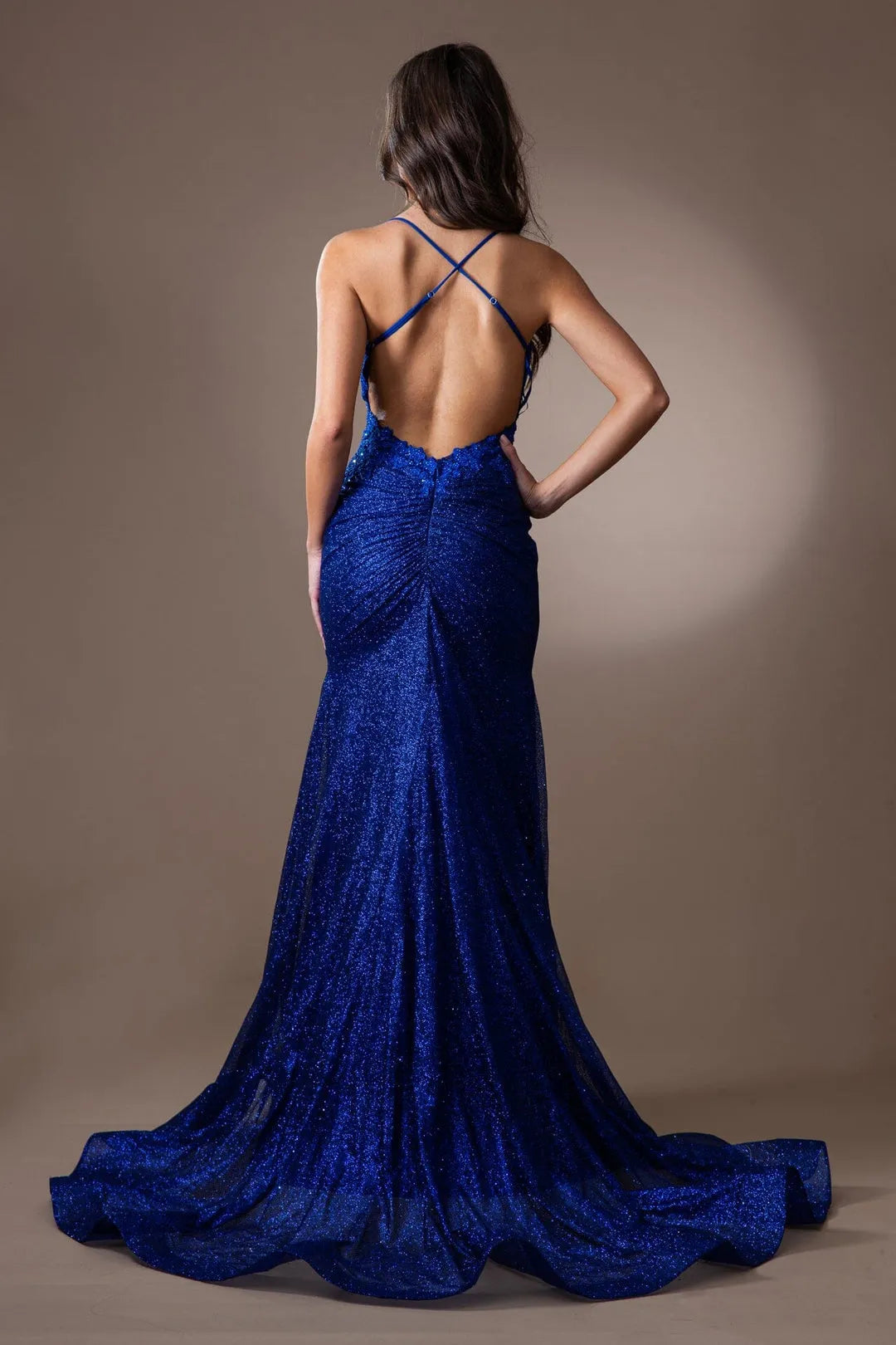 Blue Royal Sparkle Mermaid Prom Dress Spaghetti Strap Formal Evening Gown with Glittering Fabric Flowy Train Perfect for Gala Ball Evening Party High End Occasions Women's Special Event Attire