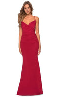 Red Ruby - Mermaid Prom Dress with Spaghetti Straps and Draped Bodice
