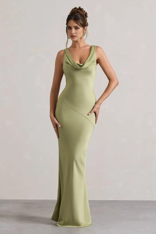 Luxurious Green Mermaid Classic-Neck Classic-Sleeve Classic-Back Floor-Length Prom Dress