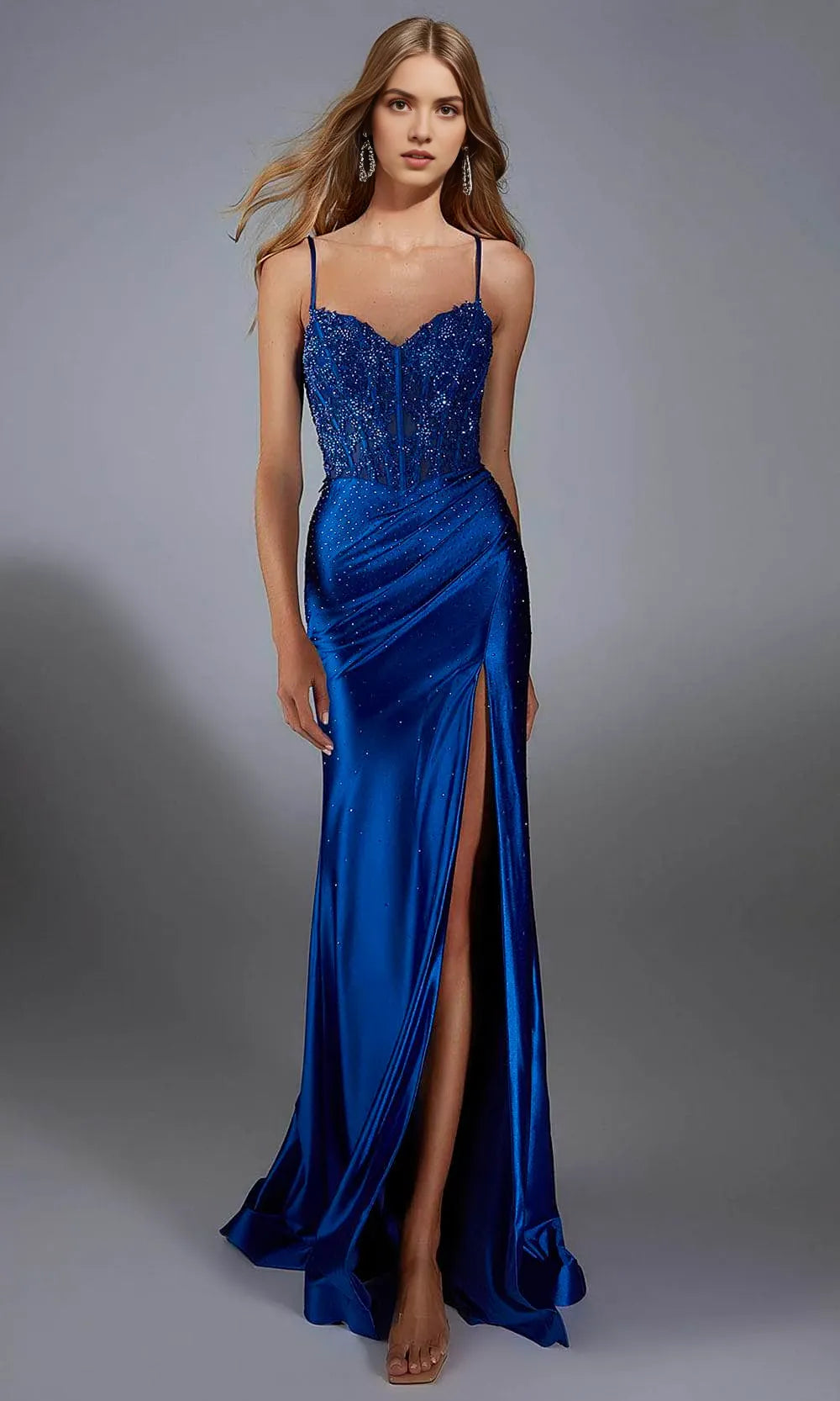 Blue Sapphire Prom Dress Bodice Subtle Slit Understated Sophistication for Minimalist Galas