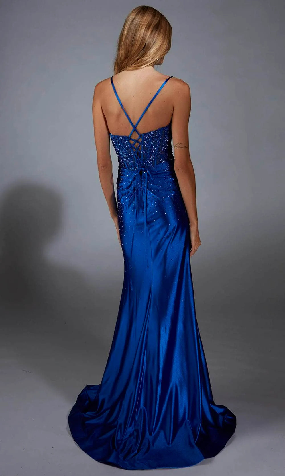 Blue Sapphire Prom Dress Bodice Subtle Slit Understated Sophistication for Minimalist Galas