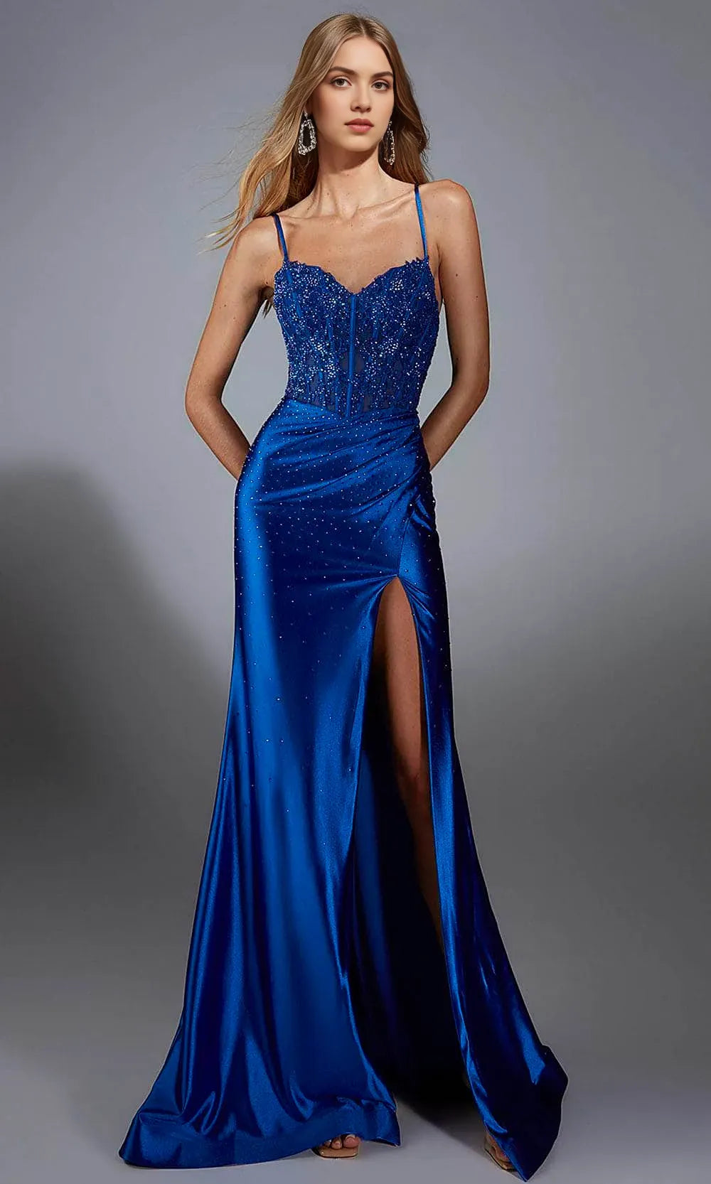 Blue Sapphire Prom Dress Bodice Subtle Slit Understated Sophistication for Minimalist Galas