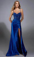 Blue Sapphire Prom Dress Bodice Subtle Slit Understated Sophistication for Minimalist Galas