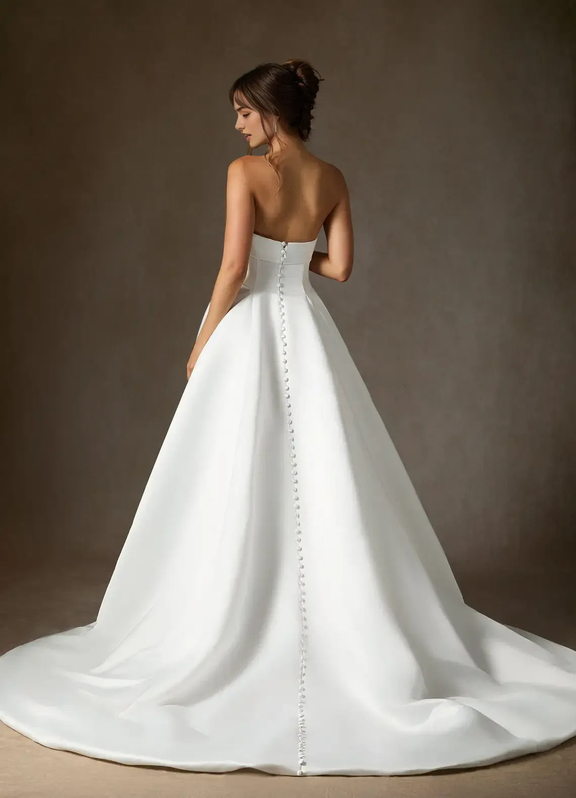 A-Line Wedding Dress Strapless Sweetheart Neck Structured Silhouette Subtle Volume Floor Length Train Ideal for Formal Bridal Looks