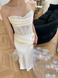 Mermaid Wedding Dress with Strapless Draped Neckline Sheer Corset Detachable