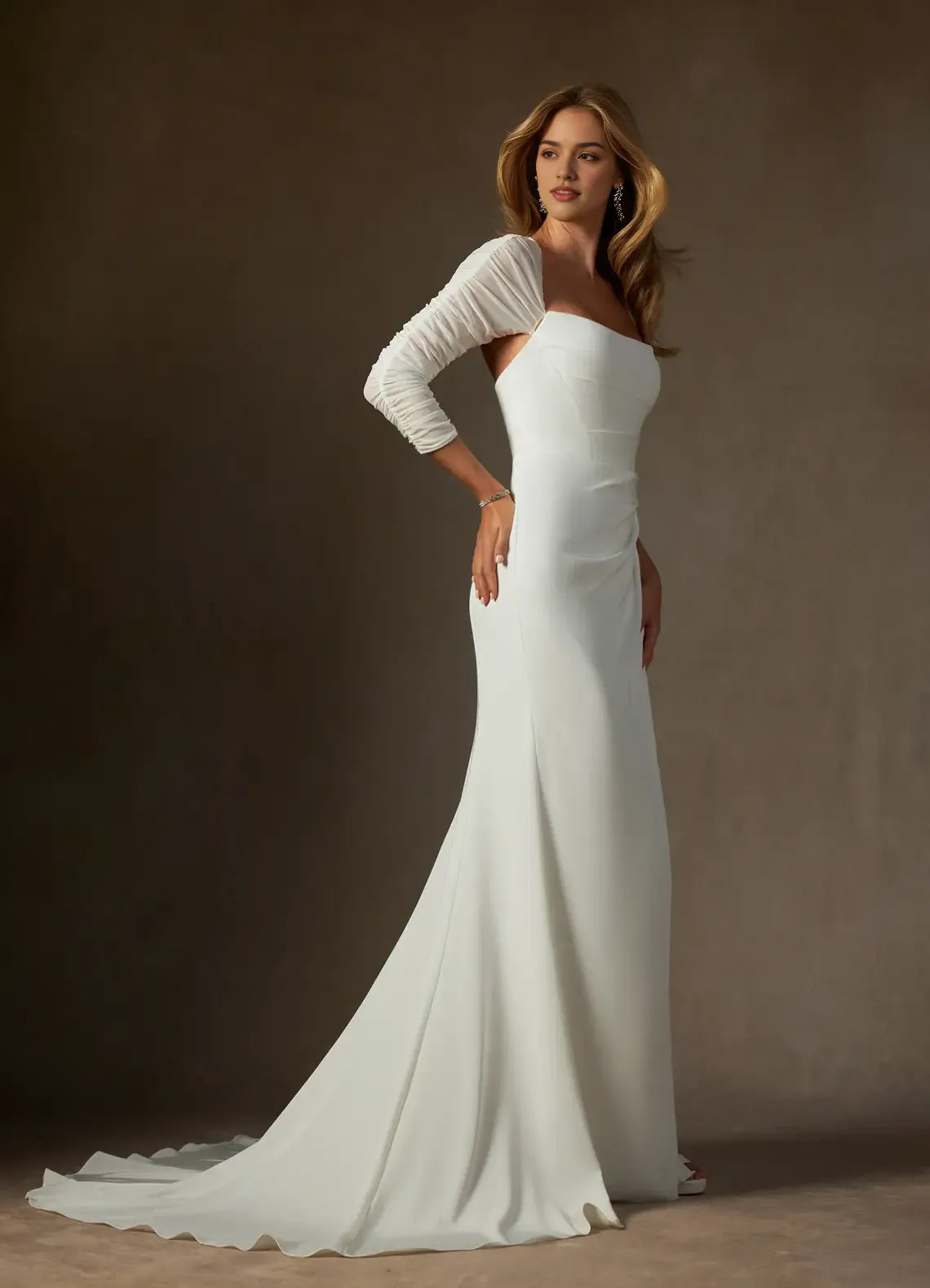 Mermaid Strapless Back Wedding Dresses Neckline High Slit Streamlined Silhouette Subtle Draping Ideal for Timeless Bridal Looks