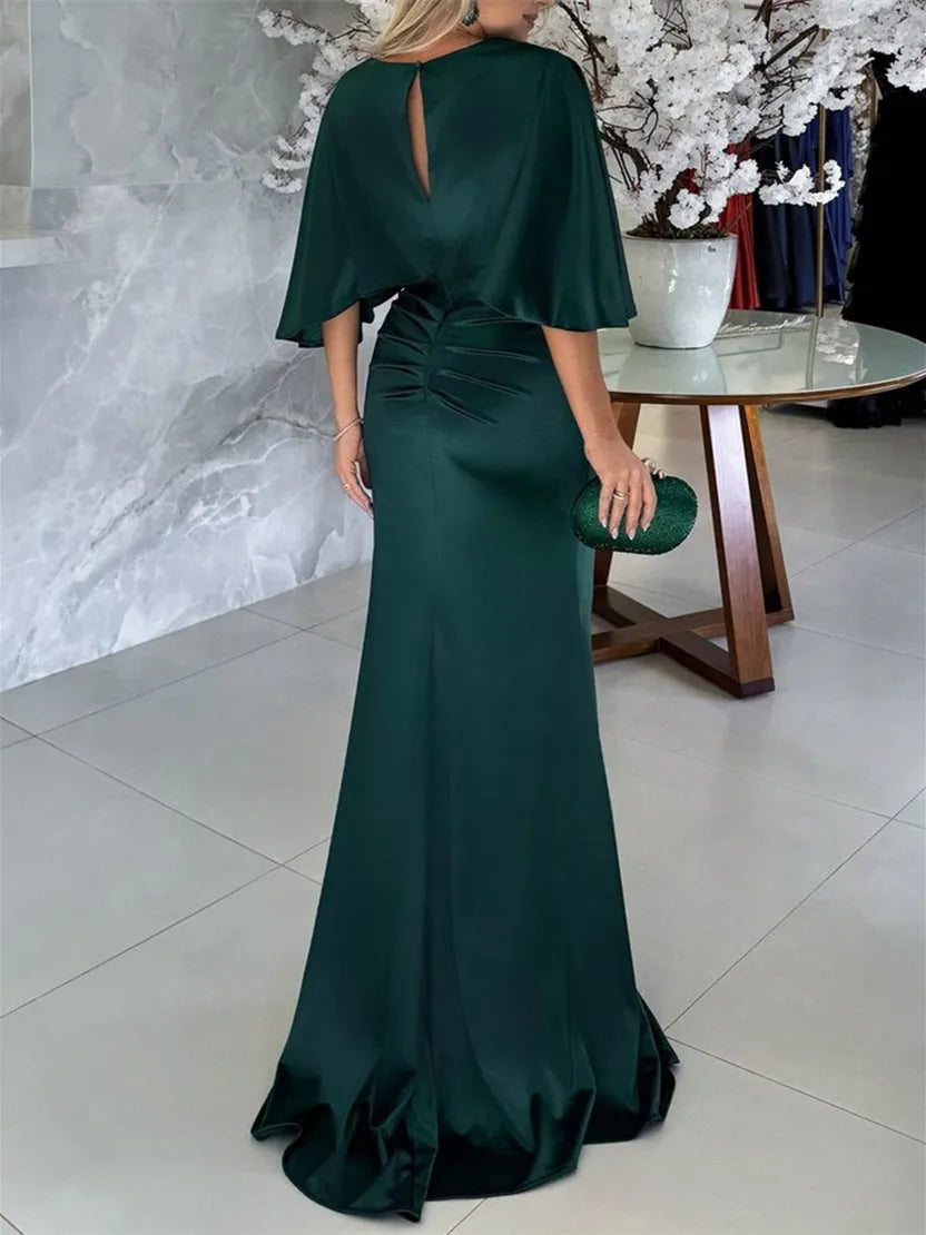 Mother of the Bride Dress Batwing Sleeves Waist Cinching Belt Mermaid Hem for Formal Events