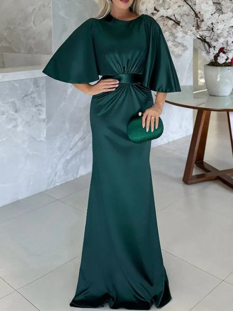 Mother of the Bride Dress Batwing Sleeves Waist Cinching Belt Mermaid Hem for Formal Events