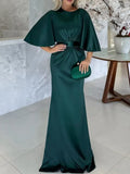 Mother of the Bride Dress Batwing Sleeves Waist Cinching Belt Mermaid Hem for Formal Events