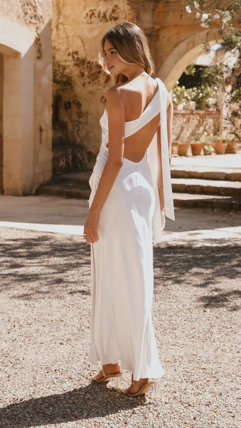 White Prom Gown One - Shoulder Design Side Slit Ruched Detailing Perfect Maxi Dress for Proms Galas and Evening Celebrations